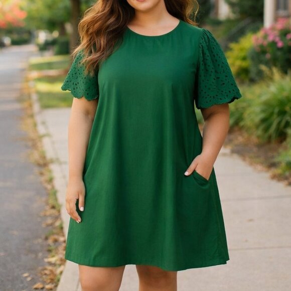 Chico's Dresses & Skirts - Chico’s Kelly Green Eyelet Lace Sheath Dress | Quiet Luxury Business Size 16